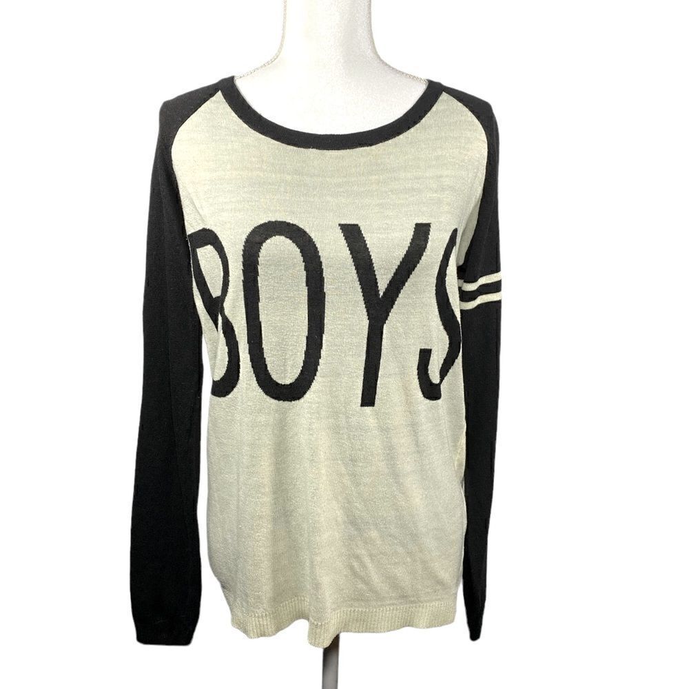 POL Graphic Long Sleeve “BOYS” Shirt Black and Beige Women’s Size Small
